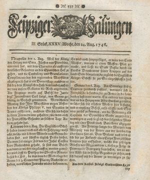 Leipziger Zeitungen vom 24.08.1746