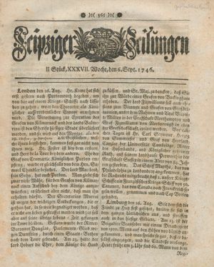 Leipziger Zeitungen vom 06.09.1746