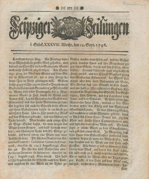 Leipziger Zeitungen vom 12.09.1746