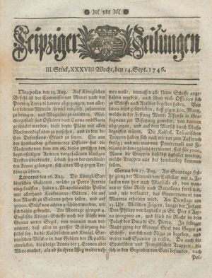 Leipziger Zeitungen vom 14.09.1746