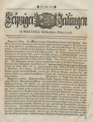 Leipziger Zeitungen vom 21.09.1746