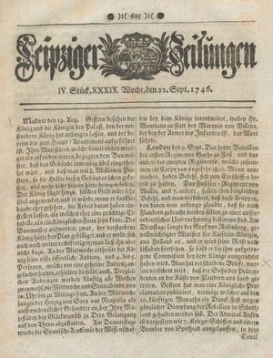 Leipziger Zeitungen vom 22.09.1746