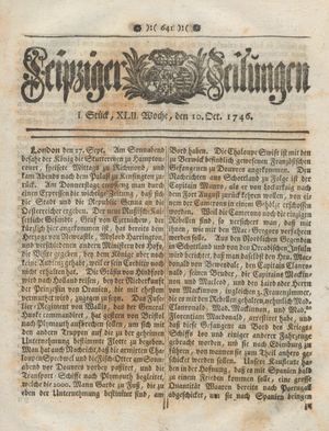 Leipziger Zeitungen vom 10.10.1746