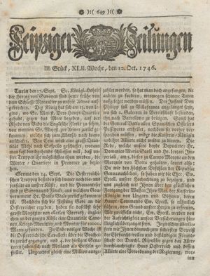 Leipziger Zeitungen vom 12.10.1746