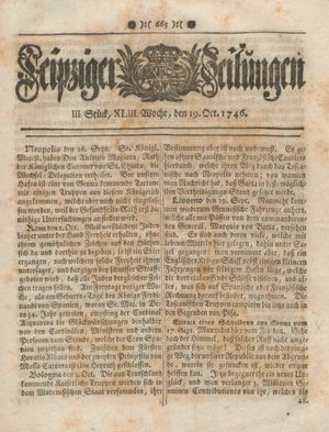 Leipziger Zeitungen vom 19.10.1746