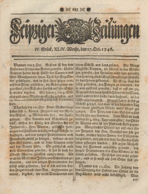 Leipziger Zeitungen vom 27.10.1746