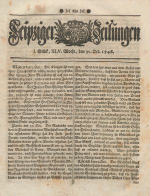Leipziger Zeitungen vom 31.10.1746