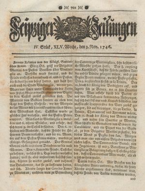 Leipziger Zeitungen vom 03.11.1746
