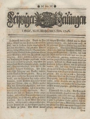 Leipziger Zeitungen vom 07.11.1746
