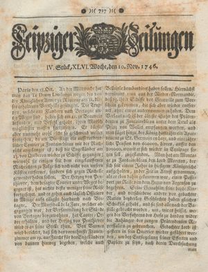 Leipziger Zeitungen vom 10.11.1746