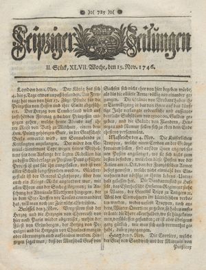 Leipziger Zeitungen vom 15.11.1746
