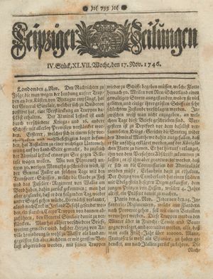 Leipziger Zeitungen vom 17.11.1746