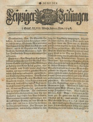 Leipziger Zeitungen vom 21.11.1746