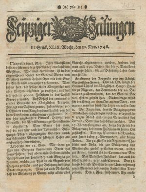 Leipziger Zeitungen vom 30.11.1746