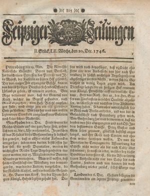Leipziger Zeitungen vom 20.12.1746