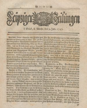 Leipziger Zeitungen vom 09.01.1747