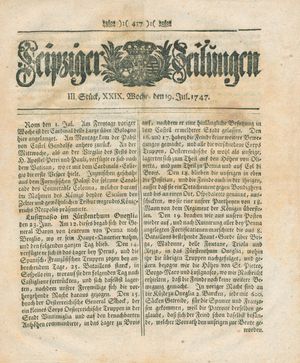 Leipziger Zeitungen vom 19.07.1747