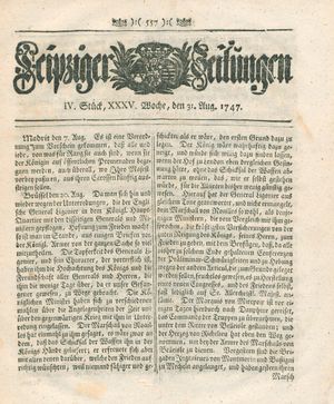 Leipziger Zeitungen vom 31.08.1747