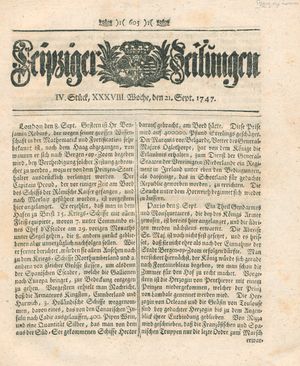 Leipziger Zeitungen on Sep 21, 1747