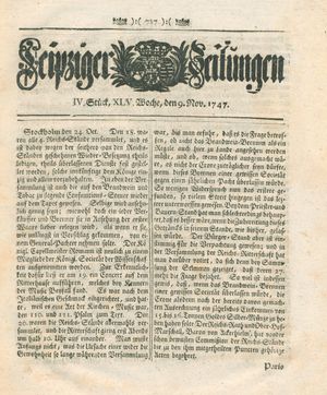 Leipziger Zeitungen on Nov 9, 1747