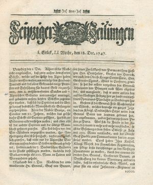 Leipziger Zeitungen vom 18.12.1747