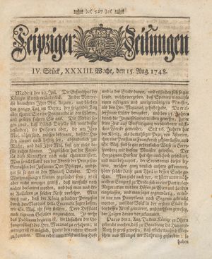 Leipziger Zeitungen vom 15.08.1748