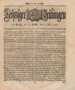 Leipziger Zeitungen vom 05.12.1748
