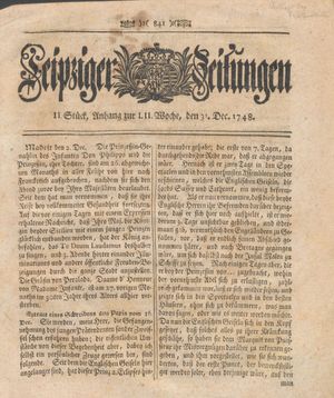 Leipziger Zeitungen vom 31.12.1748