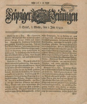 Leipziger Zeitungen vom 01.01.1749