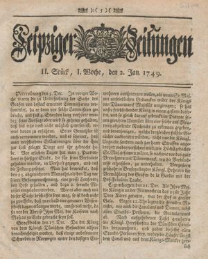 Leipziger Zeitungen vom 02.01.1749