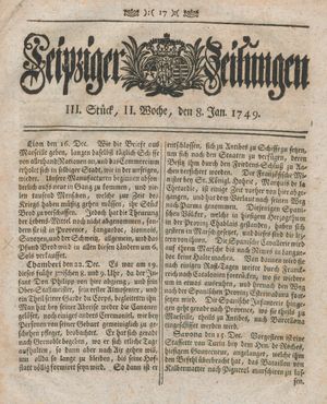 Leipziger Zeitungen vom 08.01.1749