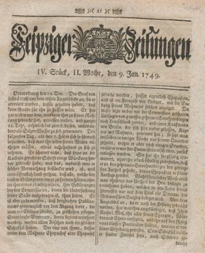 Leipziger Zeitungen vom 09.01.1749