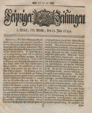 Leipziger Zeitungen vom 13.01.1749