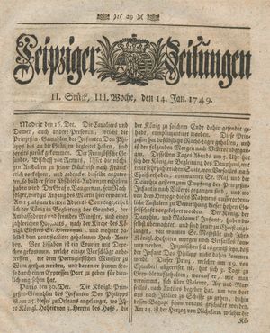 Leipziger Zeitungen vom 14.01.1749