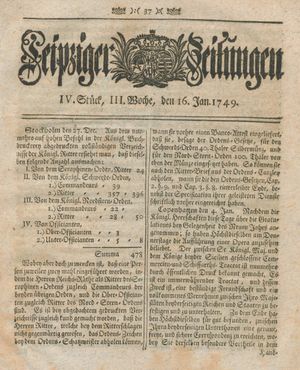 Leipziger Zeitungen on Jan 16, 1749