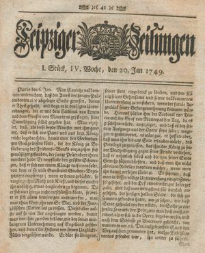 Leipziger Zeitungen vom 20.01.1749