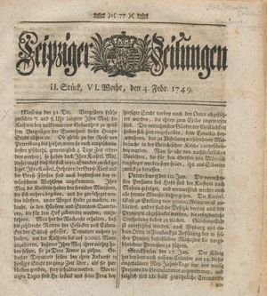 Leipziger Zeitungen vom 04.02.1749