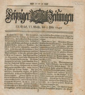 Leipziger Zeitungen vom 05.02.1749