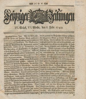 Leipziger Zeitungen vom 06.02.1749