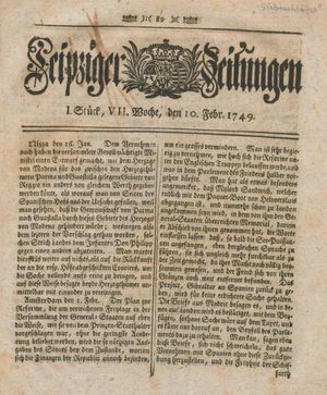 Leipziger Zeitungen vom 10.02.1749