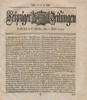 Leipziger Zeitungen vom 11.02.1749