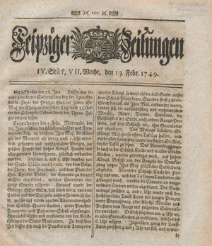 Leipziger Zeitungen vom 13.02.1749