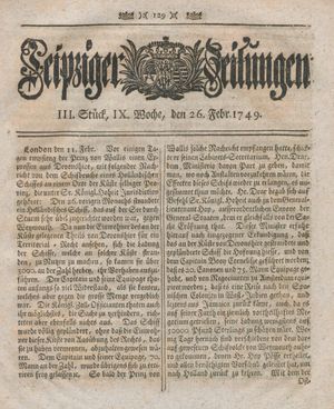 Leipziger Zeitungen vom 26.02.1749