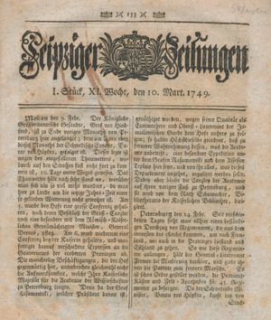 Leipziger Zeitungen vom 10.03.1749
