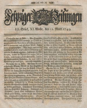 Leipziger Zeitungen vom 12.03.1749