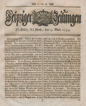 Leipziger Zeitungen vom 13.03.1749