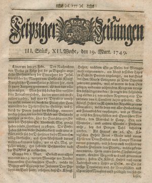 Leipziger Zeitungen vom 19.03.1749