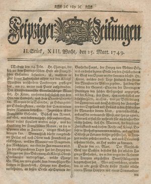Leipziger Zeitungen vom 25.03.1749
