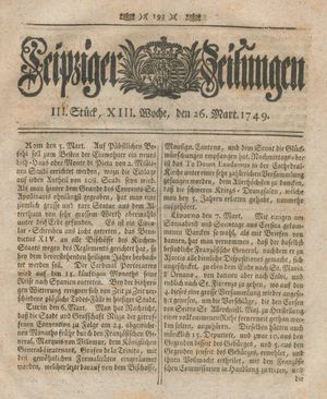 Leipziger Zeitungen vom 26.03.1749