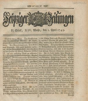 Leipziger Zeitungen on Apr 1, 1749